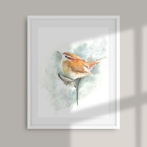 Carolina Wren watercolor painting wall art print
