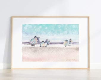 White-fronted Terns on the Beach seaside watercolour art print