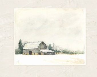 ORIGINAL snowy barn painting