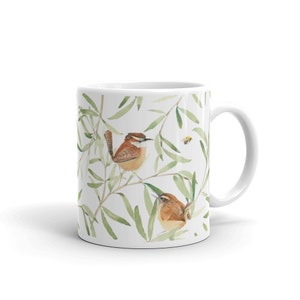 Carolina Wrens and Bees in the Willow cottagecore style coffee mug image 1