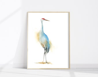Sandhill Crane  Watercolour painting wall art print