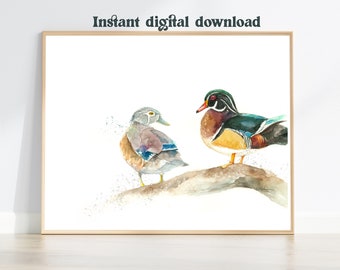 PRINTABLE Wood Ducks watercolor painting