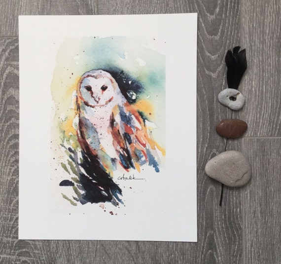 barn owl watercolour bird painting matte print etsy image 0