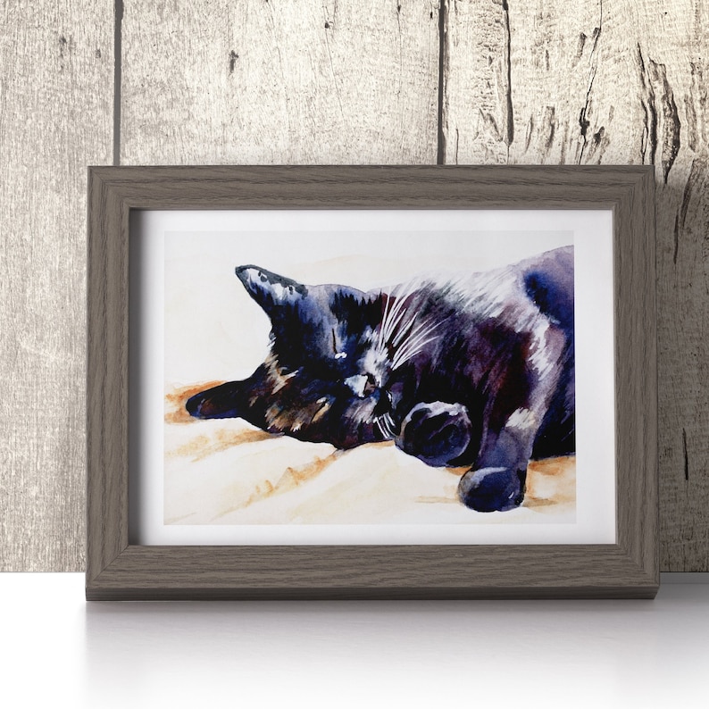 Black Cat painting watercolor sleeping black cat ART PRINT image 3