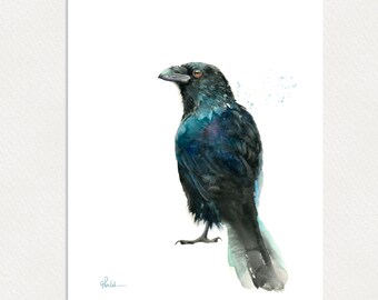 Raven Watercolour painting | black bird wall art print