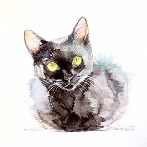 Black Cat Art no.2 watercolor painting MATTE ART PRINT