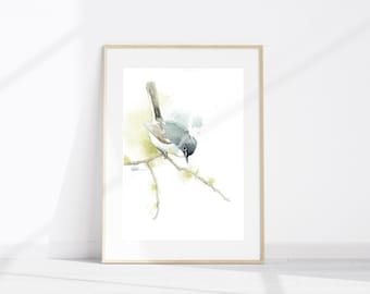 Blue-grey Gnatcatcher Watercolor cute angry bird print