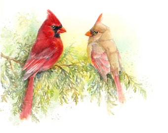 Northern Cardinals print from original watercolor painting