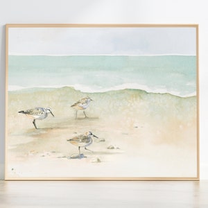 Sanderlings on the beach | Peep painting | watercolour | coastal wall art | shorebird print