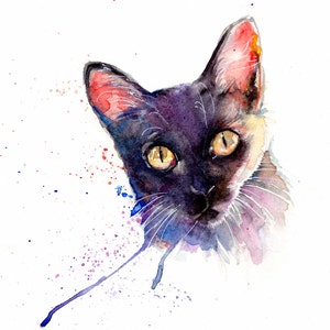 Black Cat Art No.1 Painting Watercolor Sleeping Black Cat | Etsy