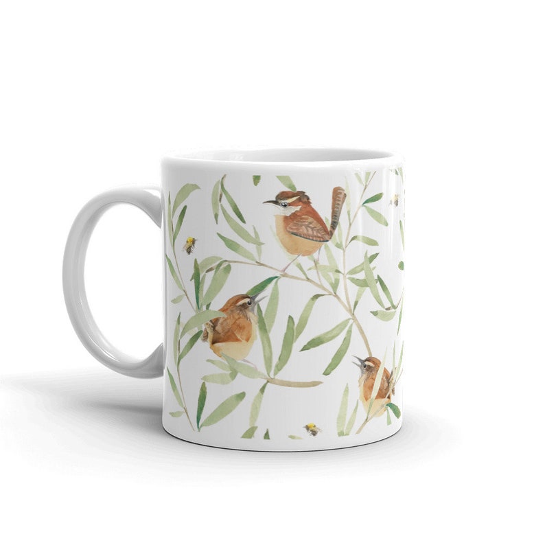 Carolina Wrens and Bees in the Willow cottagecore style coffee mug image 3