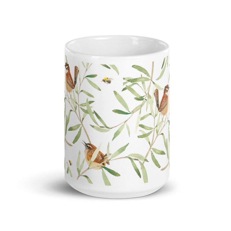 Carolina Wrens and Bees in the Willow cottagecore style coffee mug image 6