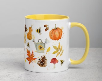 Falling for Fall Watercolor Illustration Mug with Color Inside