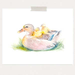 INSTANT DOWNLOAD Mama duck and ducklings watercolor painting | print your own | Bird Print