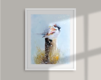 House Sparrow watercolour painting bird PRINT