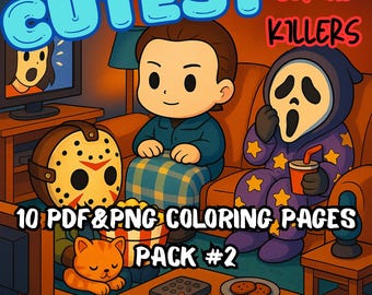 Libro para colorear de los asesinos en serie más adorables, páginas PDF con humor negro (descarga digital)