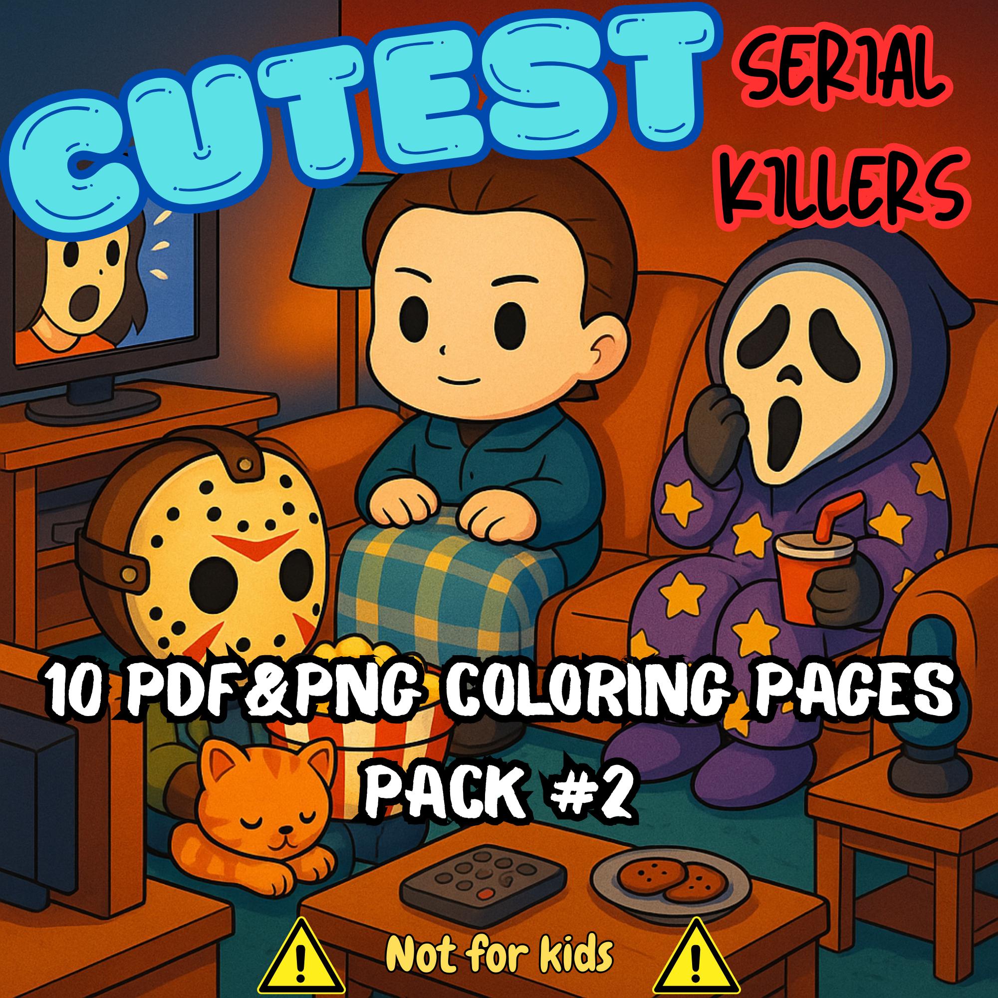 El libro de colorear más tierno de asesinos en serie para adultos – 10 páginas en PDF y PNG con humor negro para aliviar el estrés
