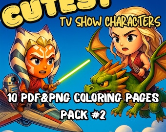 TV Series Characters Coloring Book: Cozy Chibi Art, Stress Relief (Digital Download, PDF & PNG)