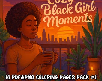 Cozy Black Girl Coloring Book, Afro Self Love Printable Pages