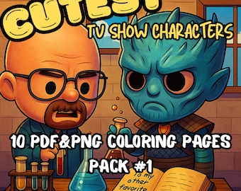 TV Series Characters Coloring Book: Cozy Chibi Art, Stress Relief (Digital Download, PDF & PNG)
