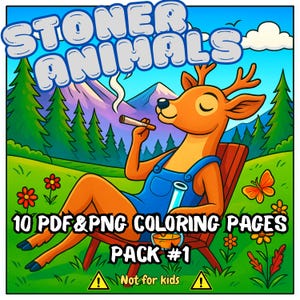 Kolorowanka Chill Stoner Animals, dla dorosłych 420 do druku (PDF + PNG)