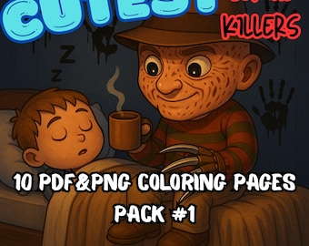 Libro para colorear de asesinos en serie, humor negro, 10 páginas (descarga digital)