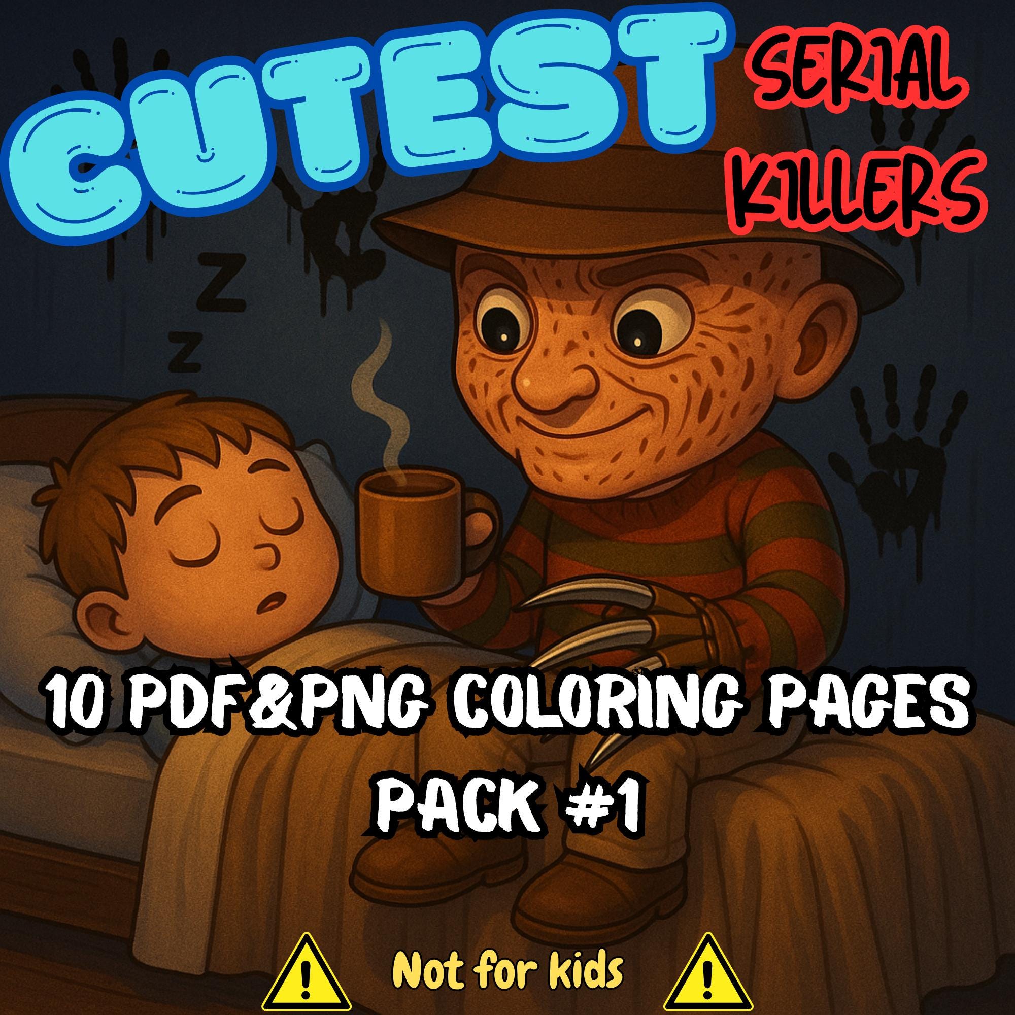 Cutest Serial Killers Coloring Book for Adults – 10 Dark Humor PDF & PNG Pages, Stress Relief Digital Download - Image 1