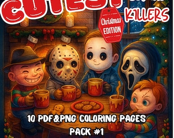 Sötaste julmålarboken med seriemördare: 10 PDF- och PNG-sidor (digital nedladdning)