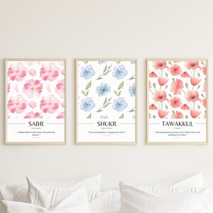 3 Piece Islamic Wall Art, Set of 3 Islamic Prints, Muslim Wall Art, Islamic Gifts, Sabr Shukr Tawakkul Printable Art, Digital Islamic Poster
