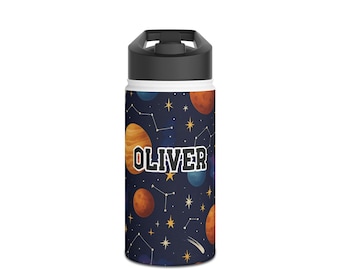 Personalized Space Theme Kids Stainless Steel Water Bottle, Space Sports Bottle with Name, Gift for Kids
