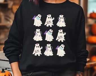 Nurse Ghost Sweatshirt, Halloween Crewneck, Spooky Nurse Shirt, Ghost RN Shirt, Halloween Nurse Sweatshirt, Cute Nurse Halloween Shirt