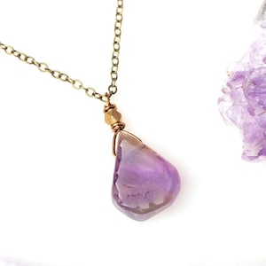Amethyst Slab Brass Bead Pendant Necklace