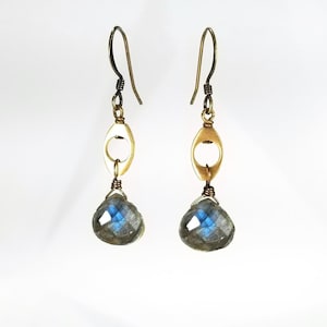 Labradorite Modern Geometric Brushed Brass Earring
