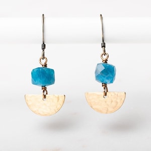 Apatite Cube Hammered Half Circle Earring