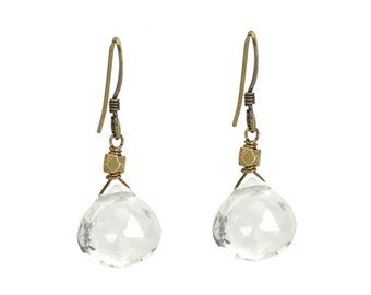 Quartz Crystal Drop Oorbellen, EDGY PETAL Sieraden, Moederdag Cadeau, Uniek, Helder Kristal, Edelsteen Sieraden, Halfedelstenen, Elegant