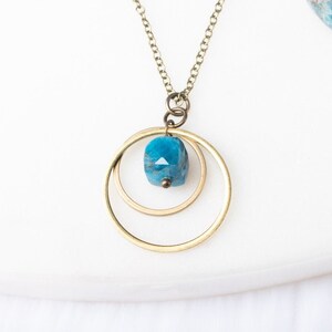 Apatite Raw Brass Double Circles Necklace