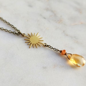 Citrine and Sunstone Sunburst Y Necklace