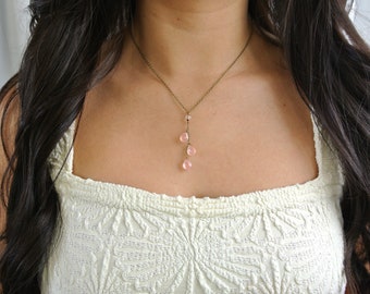 Dainty Triple Rose Chalcedony Chain Necklace