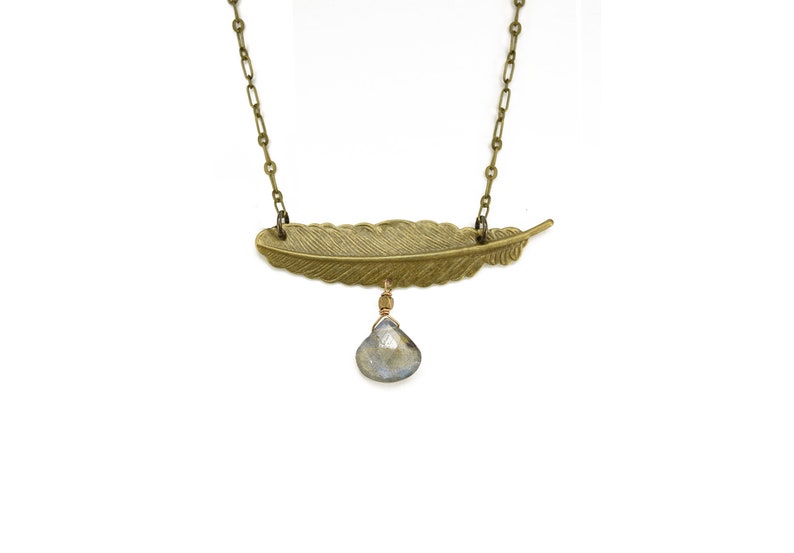 Labradorite Feather EDGY PETAL Necklace High Quality Leaf Natural Nature Gift Antique Charm