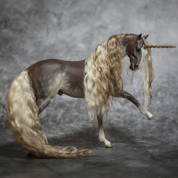 Resin Fantasy Equine Unicorn Horse Sculpture "Cadence #5 Ashwood" by Quequinox Art
