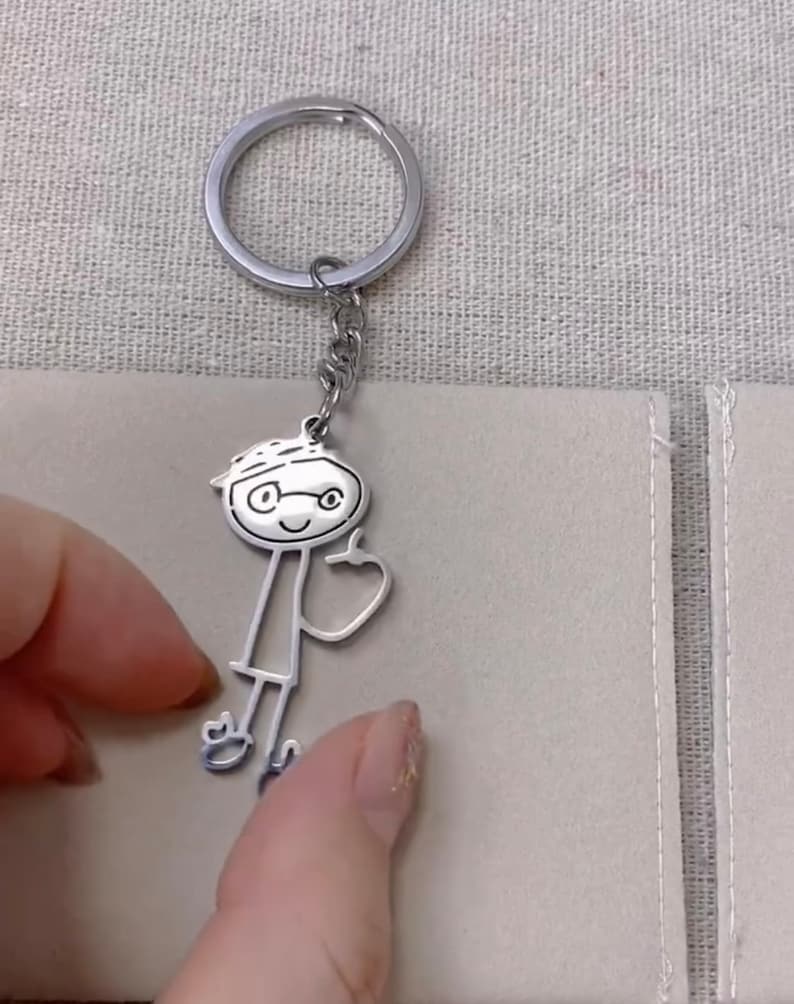 Personalized Keychain Kid's Drawing, High Quality Titanium Steel ...