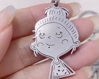 Personalized keychain kid&#39;s drawing, high quality 925 sterling silver keychain, hand made gift keychain for mom/grandma, cute craft keychain