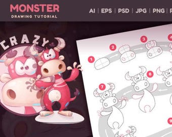 Zelfstudie Schattig monster tekenen voor kinderen (digitale download)