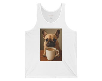 Cute French Bulldog Coffee Unisex Tank Top, Dog Lover Gift