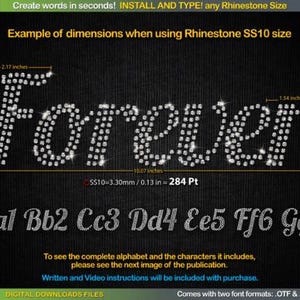May include: A digital font design featuring the word Forever and alphanumeric characters Aa1 through Gg7, rendered in a sparkling rhinestone style. The graphic includes dimension labels showing a width of 10.07 inches and heights of 2.71 and 1.82 inches.