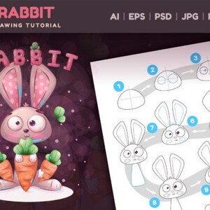 Rabbit with Carrot Drawing Tutorial for Kids | Cute Cartoon Illustration | Digital Download