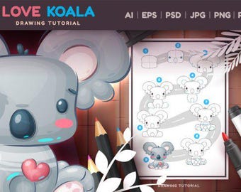 Zelfstudie koalatekenen voor kinderen | Schattige cartoonillustratie (digitale download)