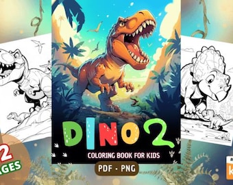 Cute Dinosaur Coloring Book - 52 Page Jurassic Art (PDF & PNG)