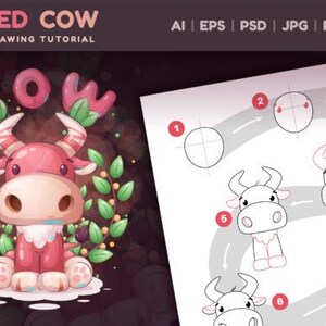 Red Cow Drawing Tutorial for Kids | Fun Cartoon Illustration | Digital Download