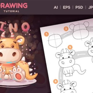 Cute Dino Drawing Tutorial for Kids | Fun Cartoon Illustration | Digital Download